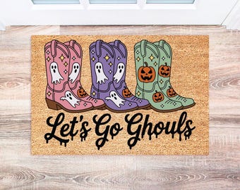 Western Halloween Doormat, Cowboy Ghost Welcome Mat, Funny Fall Decor for Front Porch, Spooky Halloween Rug