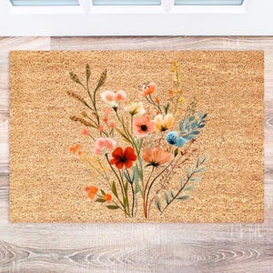 Spring Wildflower Doormat, Floral Welcome Mat, Cute Outdoor Decor, Housewarming Gift, Spring Home Decor Ideas