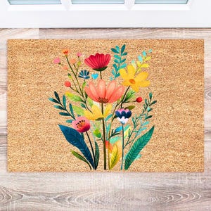 Spring Wildflower Doormat, Custom Floral Welcome Mat, Outdoor Decor, Housewarming Gift, Spring Home Ideas