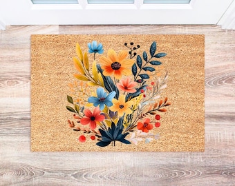 Spring Wildflower Doormat, Cute Floral Front Mat, Outdoor Welcome Decor, Housewarming Gift, Spring Decor
