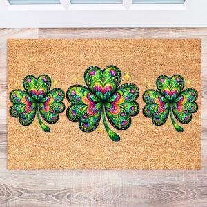 St Patricks Day Doormat, Shamrock Welcome Rug, Irish Home Decor, Spring Doormat, Housewarming Gift
