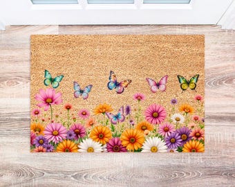 Doormat with Butterfly | Cute Spring Decor | Unique Outdoor Mat | Welcome Gift for Her | Front Door Mat | Butterfly Home Decor