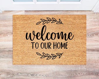 Welcome to Our Home Doormat, Custom Welcome Mat, Housewarming Gift, Front Porch Decor, Personalized Door Mat, Unique Home Entryway Mat, Gift