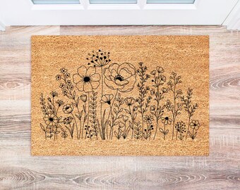 Spring Wildflower Doormat, Floral Front Door Mat, Cute Spring Decor, Housewarming Gift, Outdoor Welcome Mat