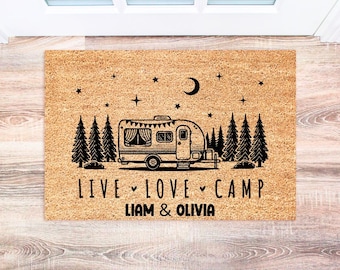 Personalized Door Mat for Camping, Custom Doormat, Welcome Mat, Family Name Rug, RV Decor, Camping Gift Ideas