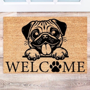 Pug Doormat, Cute Dog Welcome Mat, Housewarming Gift, Funny Pug Door Mat, Custom Pug Gift for Dog Lovers