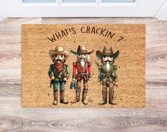 Holiday Doormat | Cowboy Christmas Doormat | Home Decor | Merry Christmas Doormat | Christmas Welcome Doormat | Gift For Mom | Coir Doormat