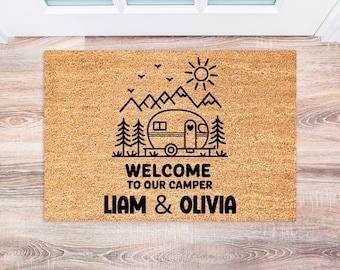 Camping Doormat, Personalized Camper Mat, Custom Gift for Outdoor Adventures, Welcome Decor, RV Accessories
