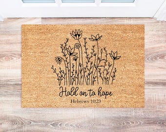 Hold On To Hope, Christian Doormat, Blessed Entryway Mat, Religious Home Decor, Inspirational Gift, Front Door Welcome Mat