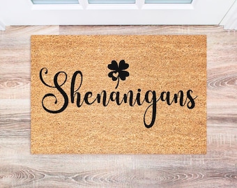 Let the Shenanigans Begin Doormat - St. Patrick's Day Decor - Custom Welcome Mat - Housewarming Gift