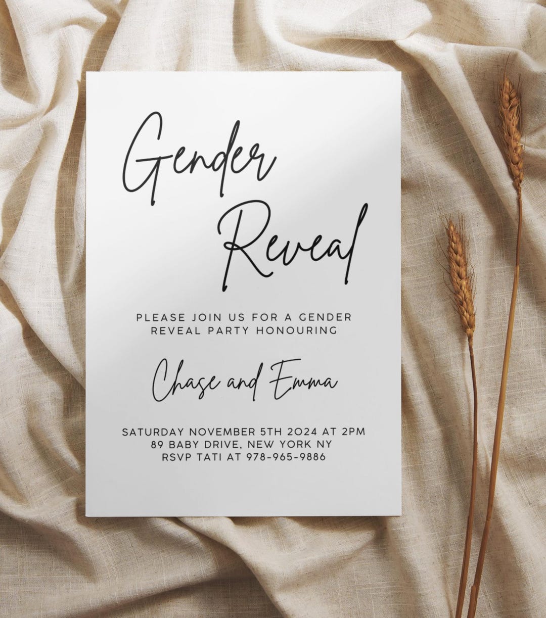 Editable Template Simple Invite Modern Gender Reveal Party Invite 