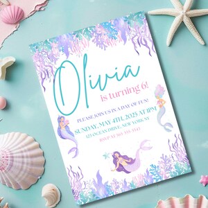 Editable Mermaid Birthday Invitation Mermaid Invite Under the Sea Birthday Party Printable Template Mermaid Bash Under the Sea Birthday Pink