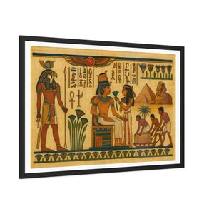 Pharaoh and Queen - Egyptian Painting Art -With Falcon-headed god Horus with scepter and ankh-Lotus Flower & Hieroglyphics -Instant Download