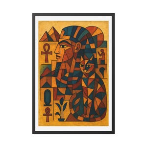 Egyptian Cubism Art Print | Vintage Pharaoh & Cat Abstract Wall Art Decor | Afrocentric Digital Download -Unique Ancient Egypt Geometric Art