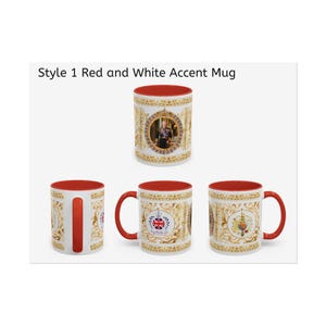King Charles III, Commemorative Gold Designed Mug - 2 Styles, 9 Colours- King Charles III of Great Britain Coronation Photo, Cypher & Emblem