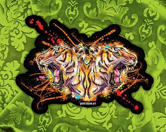 Vinyl Sticker - Two Headed Tiger - Dark Art  - (approx. 4.75 x 3.4")