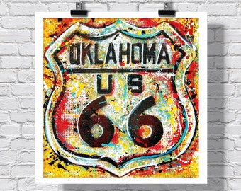 Print 12x12" - Route 66 - Oklahoma Will Rogers Highway Main Street of America Mother Road Get Your Kicks Signed by Artist