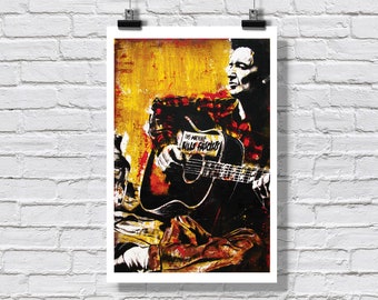 Print 12x18" - Woody Guthrie Art Print Poster - Folk Music Oklahoma Protest Music Dust Bowl Great Depression