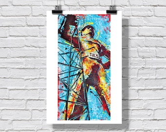 Print 12x18" - Tulsa Golden Driller - Roadside Attraction Route 66 Oklahoma Signed Art