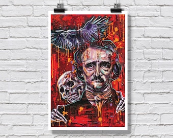 Edgar Allan Poe Art Print - Poet Dark art goth art horror art sci-fi the Raven Nevermore Victorian