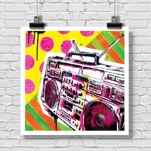 Print 12x12" - Ghetto Blaster - Boom Box Old school Tape Deck Stencil Art Pop Art Signed