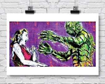 Imprimer 18x12" - Creature From the Black Lagoon - Classic Monster Movies vintage Monster Horror Swamp Pop Art