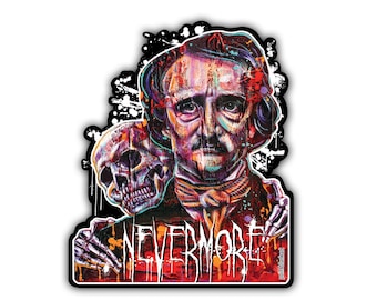 Vinyl Sticker - Edgar Allan Poe - (approx. 3.5 x 4.25") - Poet Dark art goth art horror art sci-fi the Raven Nevermore Victorian