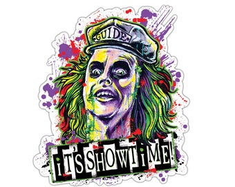 Vinyl Sticker - Beetlejuice "It's Showtime!" (approx. 3.75 x 4.25") - Fantasy Black Comedy Betelgeuse Poltergeist Not so dark Art