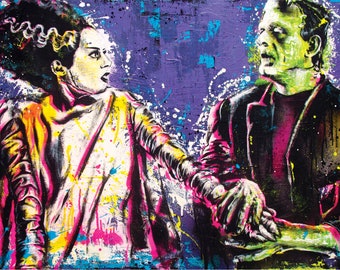 CUSTOM Canvas RESERVED for Juliet - 24 x 36 Frankenstein and Bride