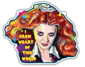 Vinyl Sticker - Magenta (approx. 4.5 x 3.75") - Rocky Horror Picture Show Time Warp Again I Grow Weary of This World