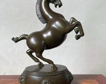 Statua di cavallo in rame per la ricchezza, mascotte animale del Feng Shui, scultura magnifica, regalo, stallone in bronzo su tamburo.
