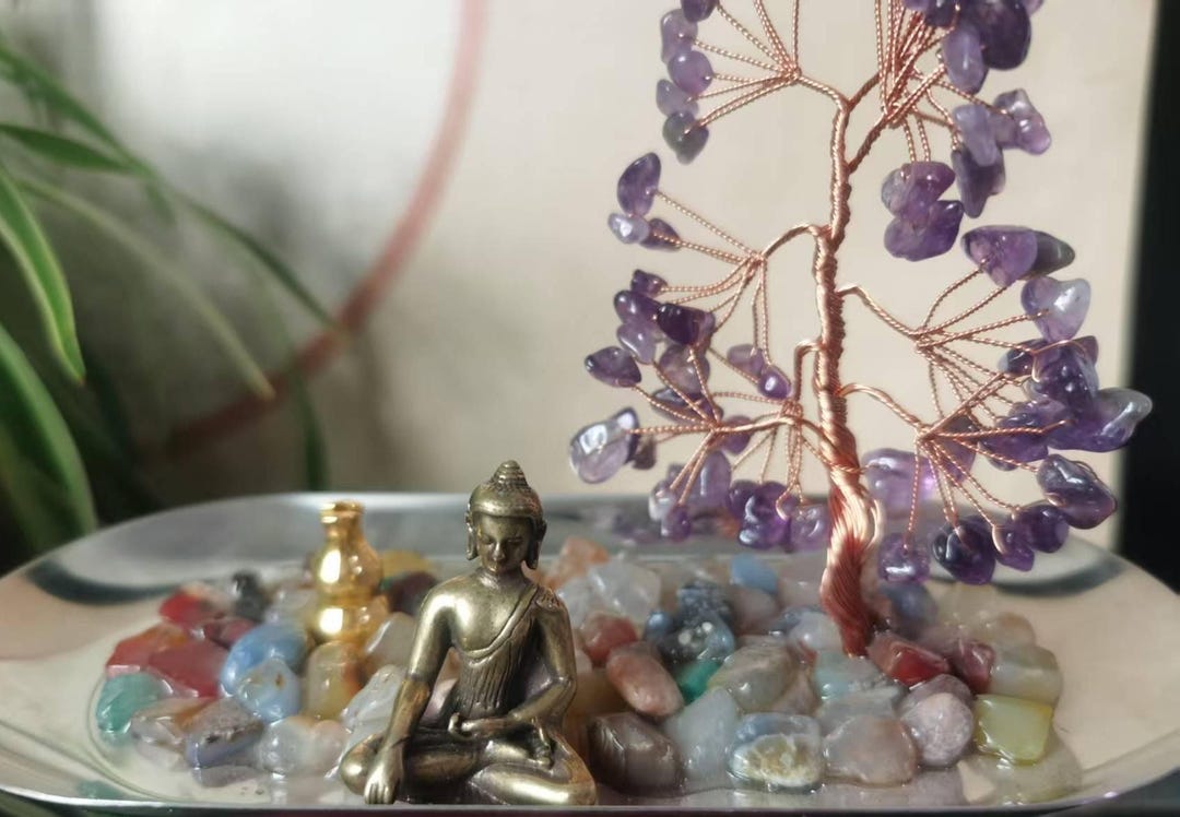 Set of Chakra Crystal Healing Tree and Buddha Statues, Wire Wrapped ...