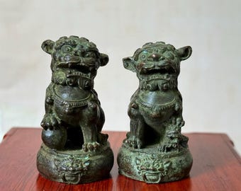 Paar koperen leeuw standbeeld Foo Dog decor handgesneden Guardian beijing leeuw sculptuur Feng Shui Home Decor tafelblad ornament vrede brengen