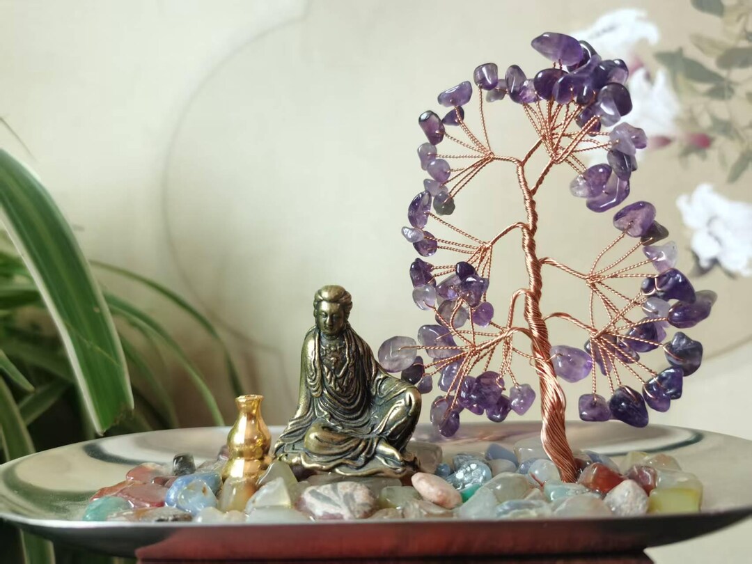 Set of Chakra Crystal Healing Tree and Buddha Statues, Wire Wrapped ...