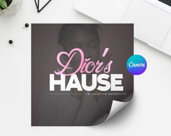 Modèle de logo Instagram rose pour coiffeurs, éditable sur Canva