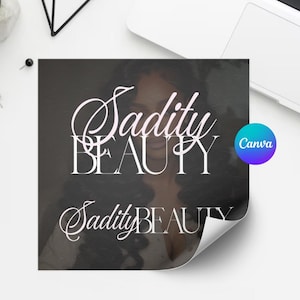 Peut inclure: Un graphisme carr&eacute; avec les mots "Sadity BEAUTY" en &eacute;criture blanche &eacute;l&eacute;gante. Le graphisme a un fond sombre avec le visage d'une femme visible. Un logo Canva est dans le coin. Le coin inf&eacute;rieur se d&eacute;colle.