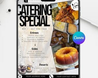 Volantino speciale per catering: modello modificabile per attività di ristorazione (Canva)