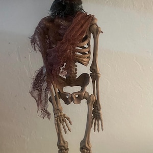 Halloween Pumpkin Jack-o-Lantern Head Skeleton Hanging Decor 16&quot;