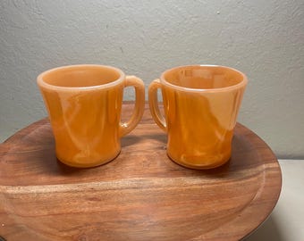 Luster Ware Vintage Fire King Coffee Tea Drinking Beverage Mugs Set of 2 Lustre Glass Mugs Orange Pair of Drinking Mugs Mid Century Modern