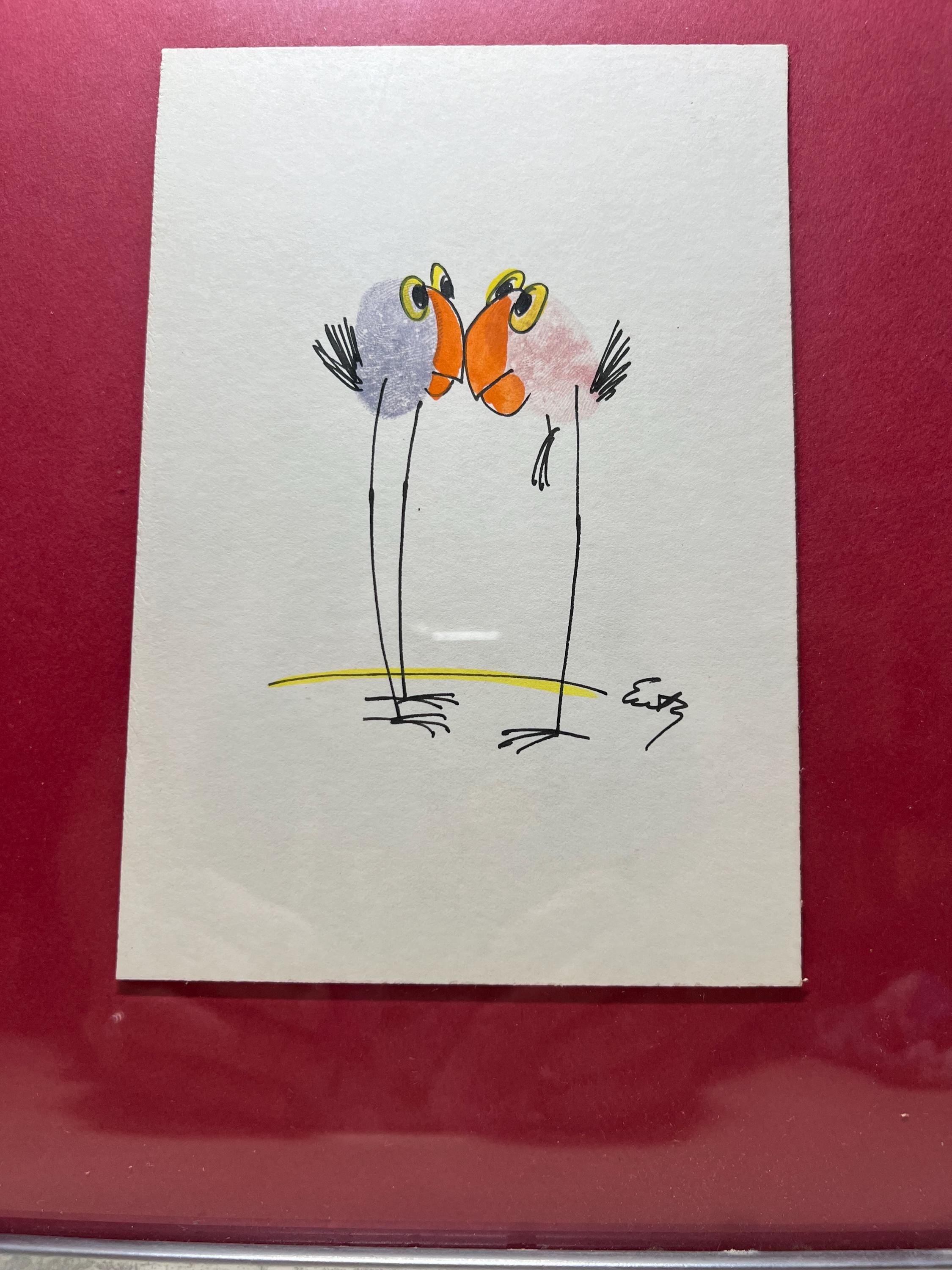 BARBARA ENTZ - Original artwork - painting, drawing, SIGNED - 1970s