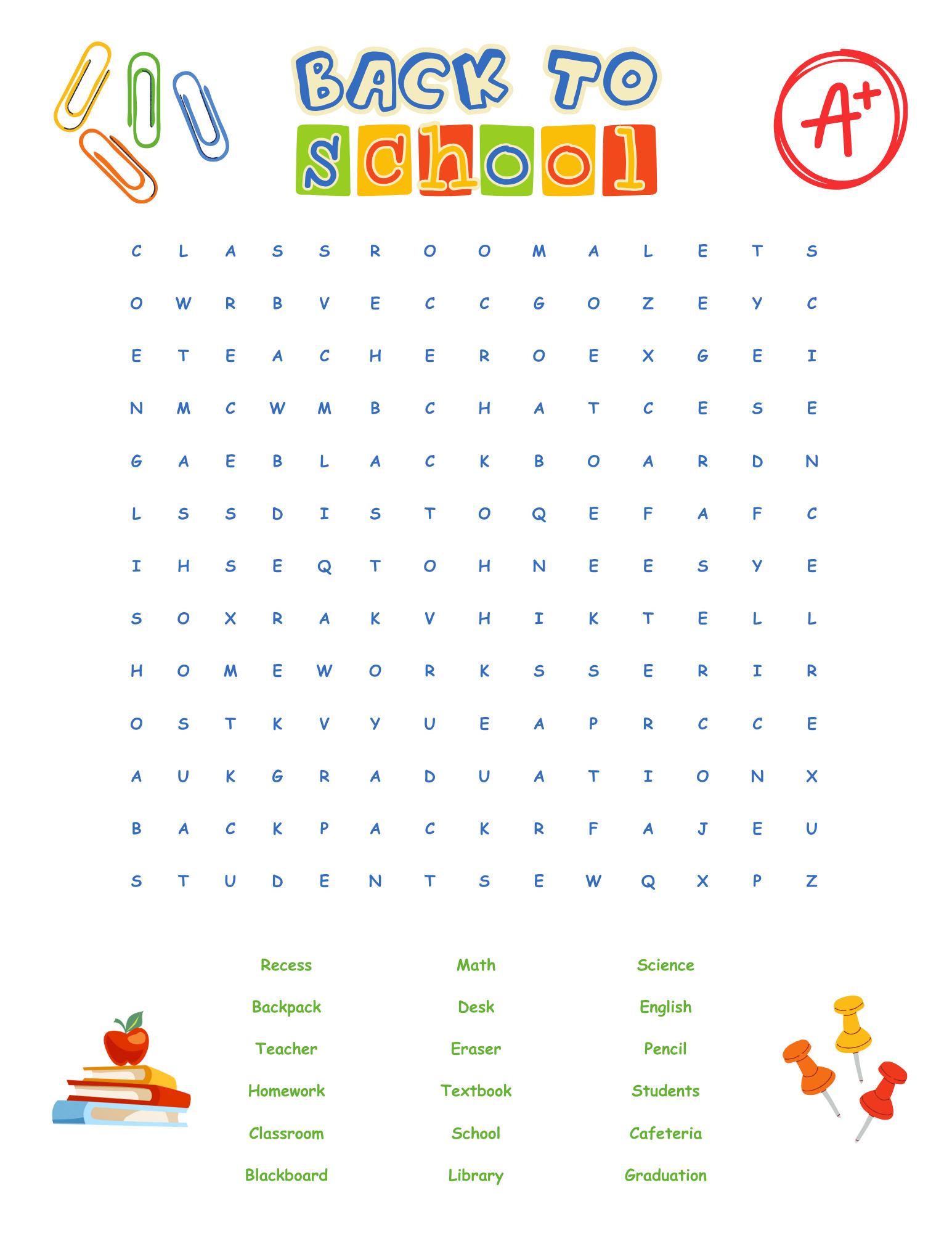 Back to School Word Search Puzzle Teacher Game With Answer Key Teacher ...