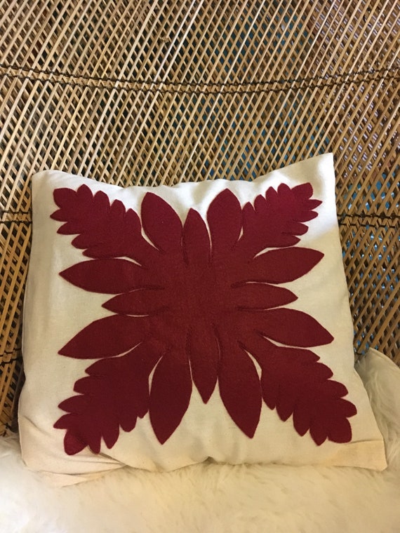 Tropical Hawaiian Quilt Red Ginger Felt Applique Pillow Cover Etsy