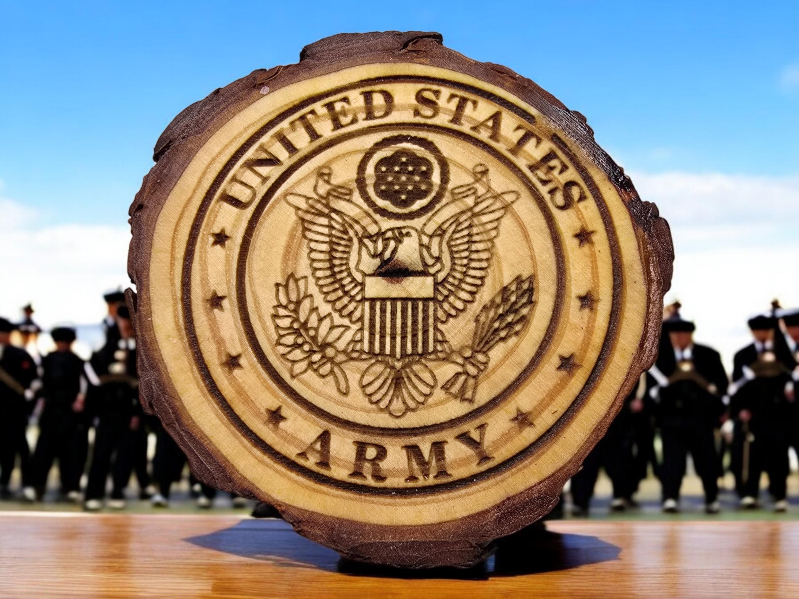 United States Army Live Edge Wood Coasters/round/laser Engraved ...