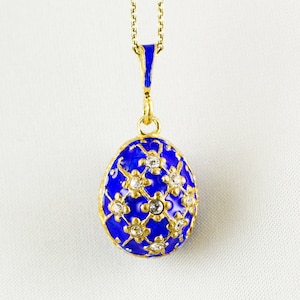 Blue Egg Necklace, Sterling Silver 24 K Gold Plated Retro Jewelry Colorful Pendant with Crystals, Unique Gift For Women