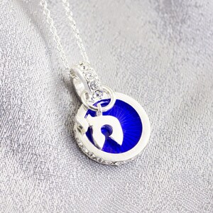 Chai Jewish Pendant, Blue Guilloche Enamel Medallion, Hebrew Charm with Crystals, Bat Mitzvah Gift for Her