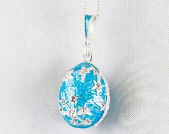 Snowflake Pendant, Enamel Jewelry Sterling Silver and Crystals Necklace, Winter-Blue 3D Pendant,  Unique Artisan Gift for Her