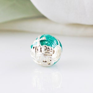 Jerusalem View Star of David Charm, Judaica Slide for Bracelet, Jewish Jewelry Large Hole Bead, 925 Silver, Teal Enamel, Bat Mitzvah Gift