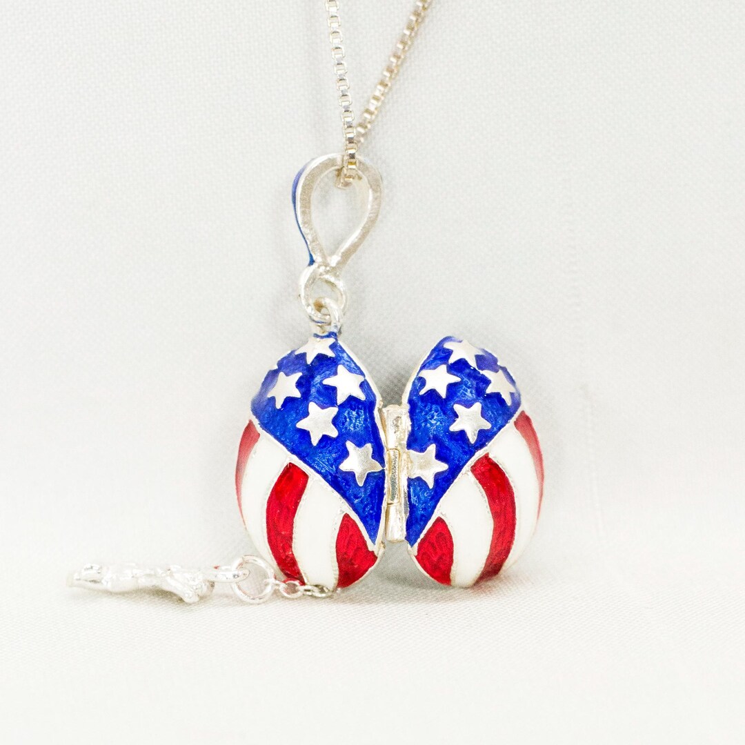 Locket American Flag, Guardian Angel Charm, Sterling Silver Blue Red ...