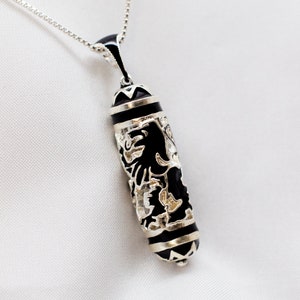 Lion of Judah Mezuzah Pendant Sterling Silver Necklace with Star of David Jewish Jewelry for Him Her Hebrew Prayer Bar Bat Mitzvah Gift