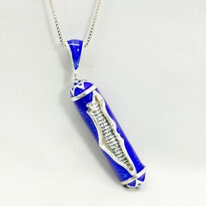 Israel Mezuzah Schmuck Blau Anhänger, Hebräische Shemah Schriftrolle, Sterling Silberstecker